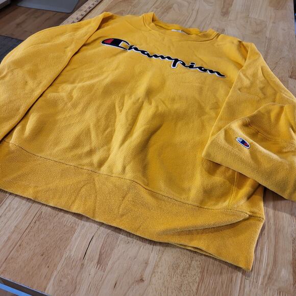 Champion Heavy Weight Terry Pullover Mustard Yellow Sweatshirt Small - Picture 2 of 9